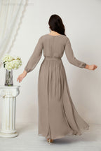 Vestidos de noche Sunnderly con escote en V profundo, gasa, para dama de honor, manga larga de obispo, abertura lateral, vestido formal SY2806 