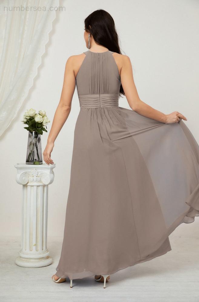 Vestido formal de fiesta Sunnderly de gasa con cuello halter, largo y sin mangas, para dama de honor SY2802 