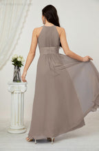 Vestido formal de fiesta Sunnderly de gasa con cuello halter, largo y sin mangas, para dama de honor SY2802 
