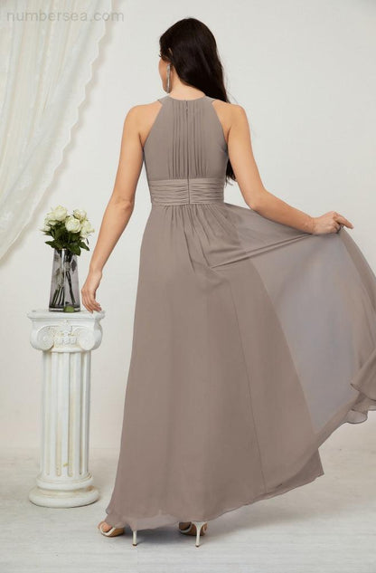 Sunnderly Formal Party Gown Dress Chiffon Halter Long Sleeveless Bridesmaid Dresses SY2802