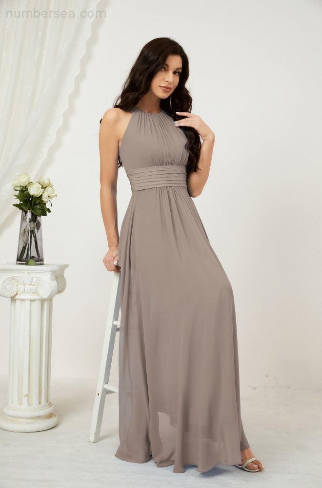 Vestido formal de fiesta Sunnderly de gasa con cuello halter, largo y sin mangas, para dama de honor SY2802 
