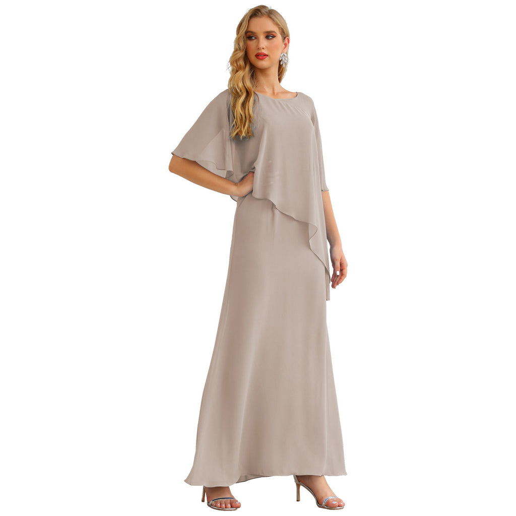 Sunnderly Chiffon-Kleid für die Brautmutter in Übergröße, formelles Ballkleid mit Rüschenumhang