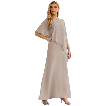 Sunnderly Chiffon Plus Size Mother of The Bride Dresses Formal Prom Gown Ruffle Cape