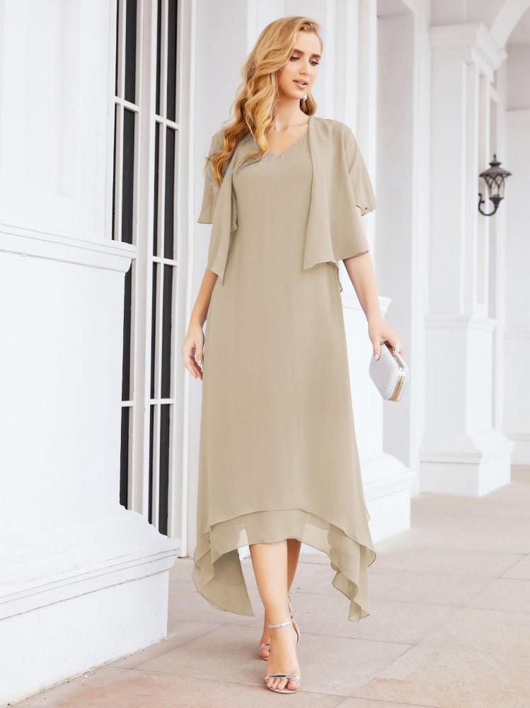Vestido formal de fiesta Sunnderly de dos piezas, corte A, para madre de la novia, SY28073 