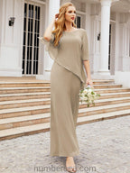 Vestido formal de fiesta Sunnderly, largo, para madre de la novia, con capa con volantes, SY28026 
