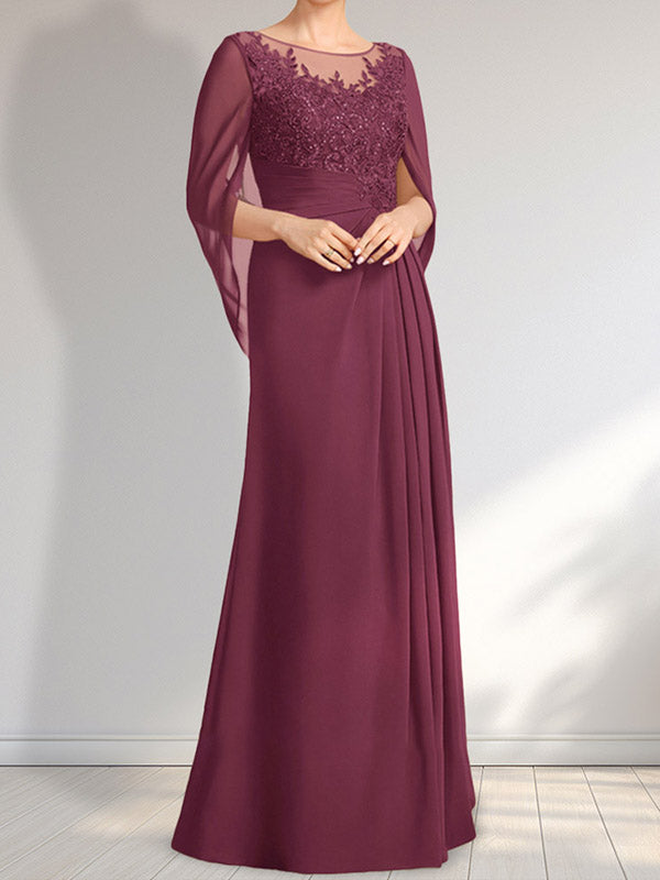 Vestido de gasa con encaje, ilusión, corte A, largo hasta el suelo, para madre de la novia con lentejuelas plisadas