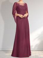 Vestido de gasa con encaje, ilusión, corte A, largo hasta el suelo, para madre de la novia con lentejuelas plisadas