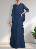 Vestido de gasa para madre de la novia con escote redondo y largo hasta el suelo