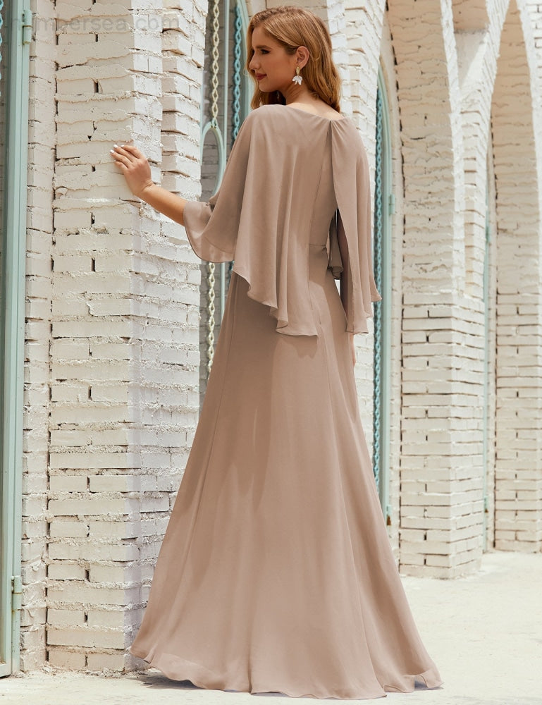 Vestido de dama de honor Sunnderly para mujer, de gasa, manga larga y cuello en V, vestido formal para boda o fiesta SY28018 