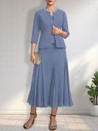 Vestido de gasa para madre de la novia con escote en A, largo hasta la rodilla, con lentejuelas y abalorios.