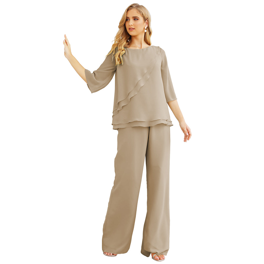 Vestido de gasa para madre de la novia Sunnderly, talla grande, trajes de pantalón con capas con volantes 
