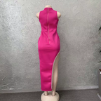 Vestido de noche largo y elegante con flecos y aberturas brillantes para mujer Y407