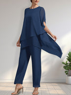 Vestido de gasa para madre de la novia, con escote redondo y largo hasta los tobillos, de mono/pantalón separado