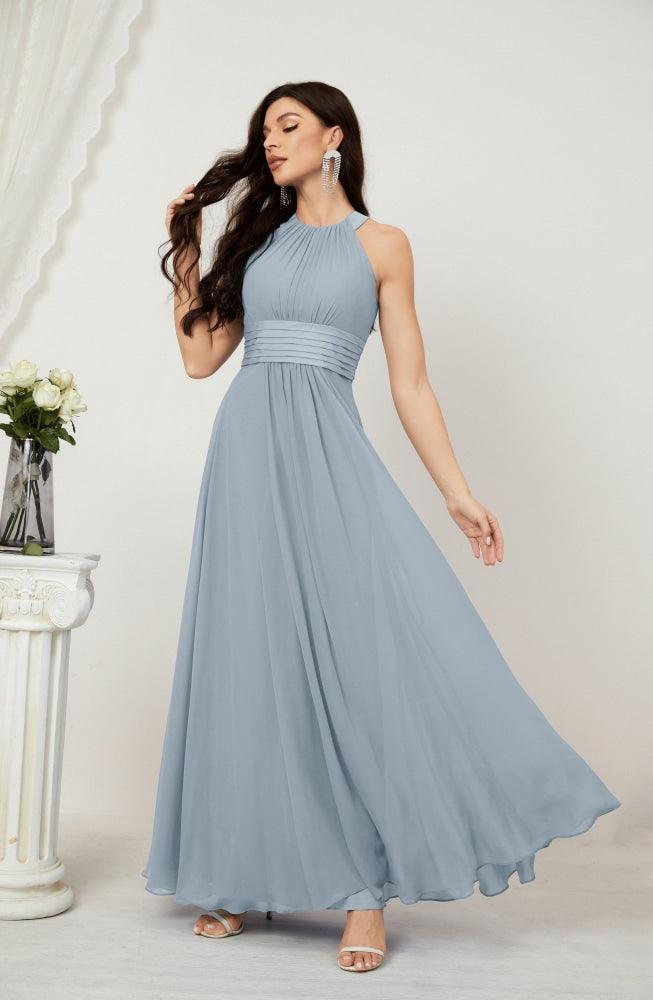 Vestido formal de fiesta Sunnderly de gasa con cuello halter, largo y sin mangas, para dama de honor SY2802 