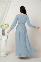 Vestidos de noche Sunnderly con escote en V profundo, gasa, para dama de honor, manga larga de obispo, abertura lateral, vestido formal SY2806 