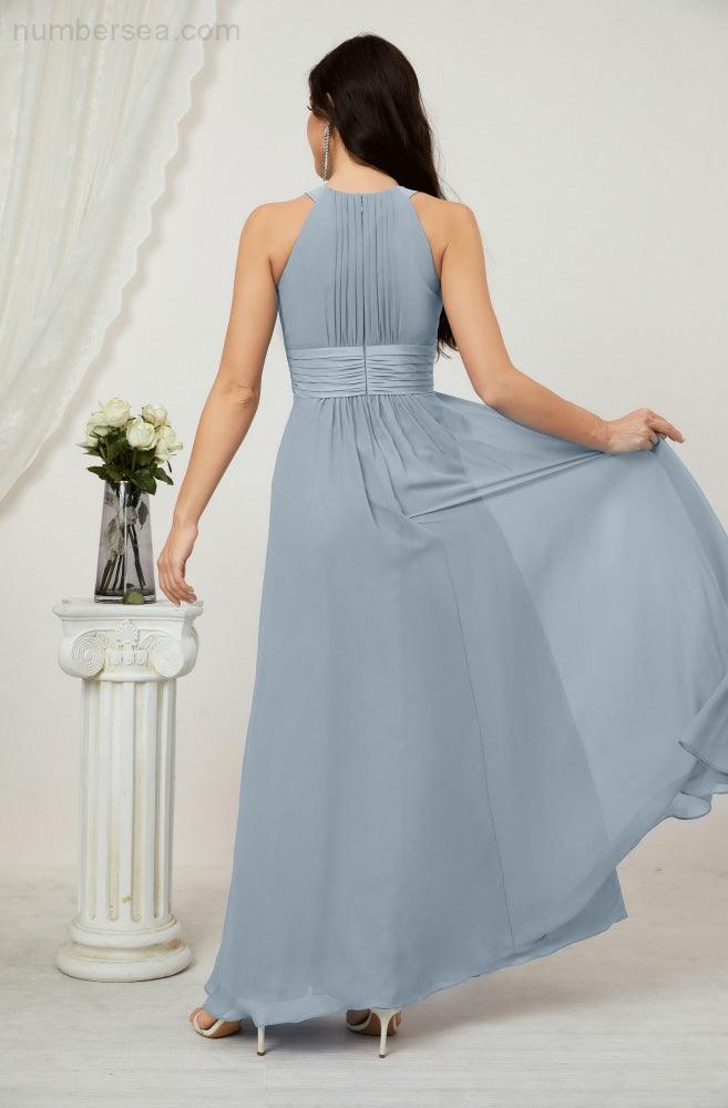 Vestido formal de fiesta Sunnderly de gasa con cuello halter, largo y sin mangas, para dama de honor SY2802 