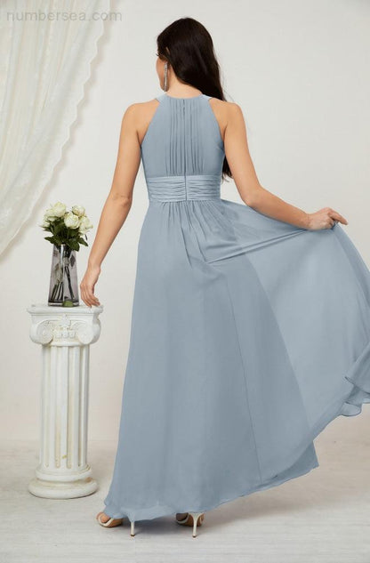 Sunnderly Formal Party Gown Dress Chiffon Halter Long Sleeveless Bridesmaid Dresses SY2802
