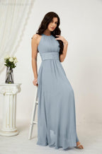 Vestido formal de fiesta Sunnderly de gasa con cuello halter, largo y sin mangas, para dama de honor SY2802 
