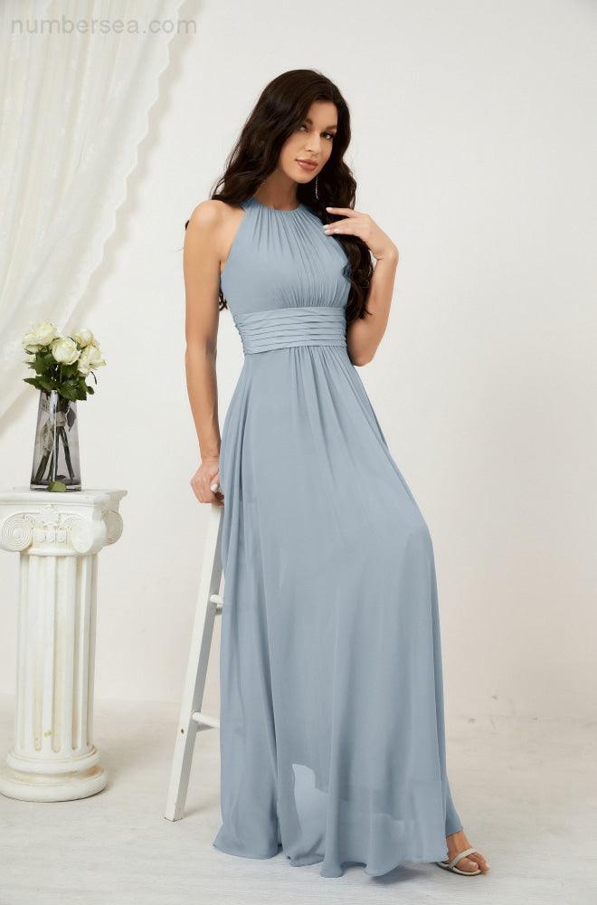 Vestido formal de fiesta Sunnderly de gasa con cuello halter, largo y sin mangas, para dama de honor SY2802 