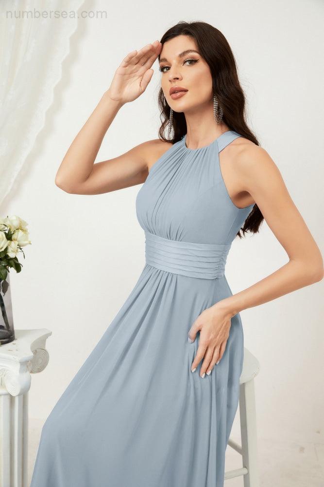 Vestido formal de fiesta Sunnderly de gasa con cuello halter, largo y sin mangas, para dama de honor SY2802 