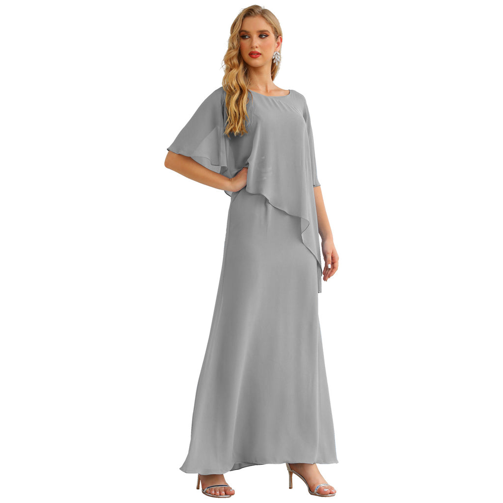 Sunnderly Chiffon-Kleid für die Brautmutter in Übergröße, formelles Ballkleid mit Rüschenumhang