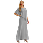 Sunnderly Chiffon-Kleid für die Brautmutter in Übergröße, formelles Ballkleid mit Rüschenumhang