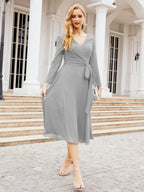 Vestido de dama de honor con escote en V y cinturón para madre de la novia, invitada de boda SY28031 
