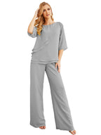 Elegante vestido de dos piezas para madre de la novia, talla grande, pantalón, capas con volantes, bata plateada SY28064 