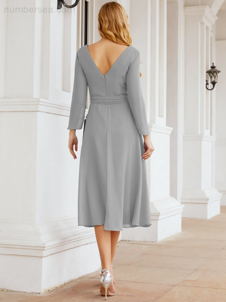 Vestido de dama de honor con escote en V y cinturón para madre de la novia, invitada de boda SY28031 