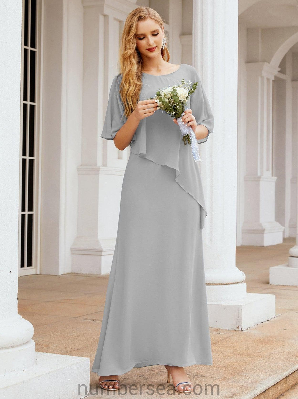 Vestido formal de fiesta Sunnderly, largo, para madre de la novia, con capa con volantes, SY28026 