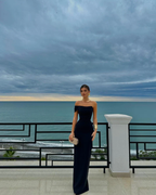 Schwarzes One-Shoulder-Lang-Etuikleid-Abendkleid ohne Träger Party Ballkleid Y7559