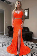 Briana | Vestido de fiesta de dos piezas con lentejuelas y corte sirena y abertura