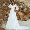 Puff Sleeve Wedding Dresses Women Vestido De Novia Long Chiffon Elegant V-Neck A-Line Backless Bridal Gown Robe Mariée-payinti