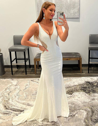 Tonya  White Mermaid Beaded Prom Dress