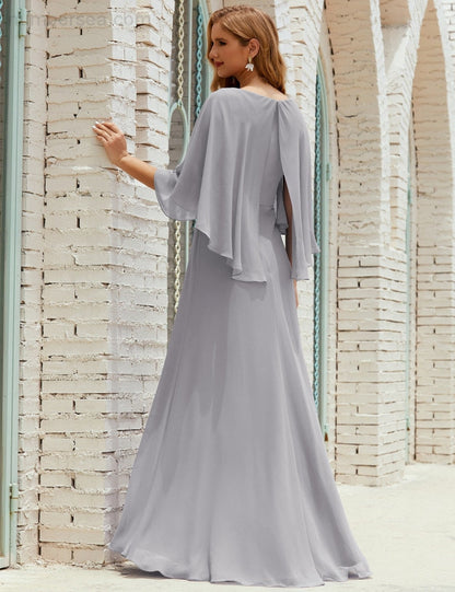 Vestido de dama de honor Sunnderly para mujer, de gasa, manga larga y cuello en V, vestido formal para boda o fiesta SY28018 