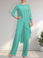 Vestido de gasa para madre de la novia con lentejuelas y abalorios, largo hasta el suelo y mono/pantalón separado