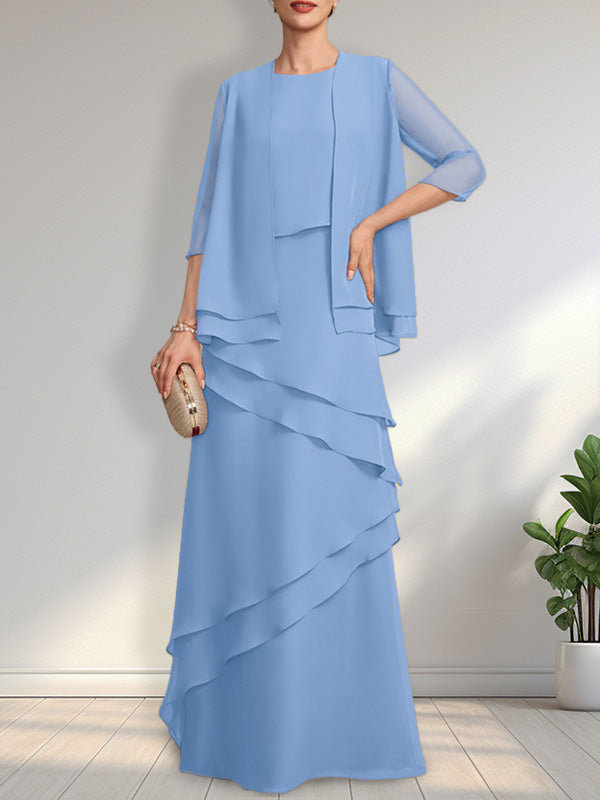 Vestido de gasa para madre de la novia con escote redondo y largo hasta el suelo