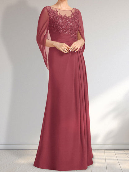 Vestido de gasa con encaje, ilusión, corte A, largo hasta el suelo, para madre de la novia con lentejuelas plisadas