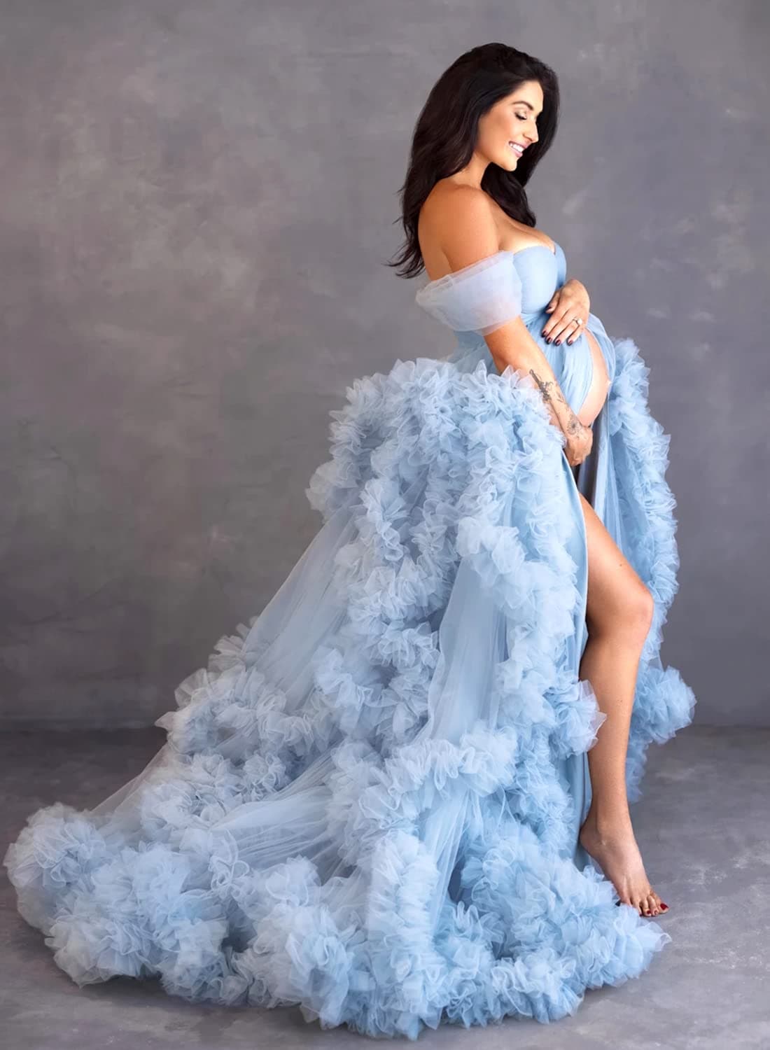 Puffy Ruffles Maternity Dress Fluffy Maternity Dress Tulle Robe SY038