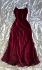 Burgunderrotes langes A-Linien-Ballkleid aus Satin, Abendkleid Y7509