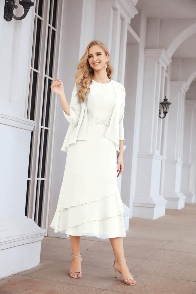 Vestido formal de fiesta Sunnderly de dos piezas, corte A, para madre de la novia, SY28072 