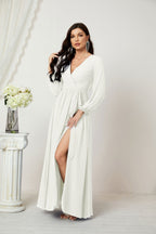 Vestidos de noche Sunnderly con escote en V profundo, gasa, para dama de honor, manga larga de obispo, abertura lateral, vestido formal SY2806 