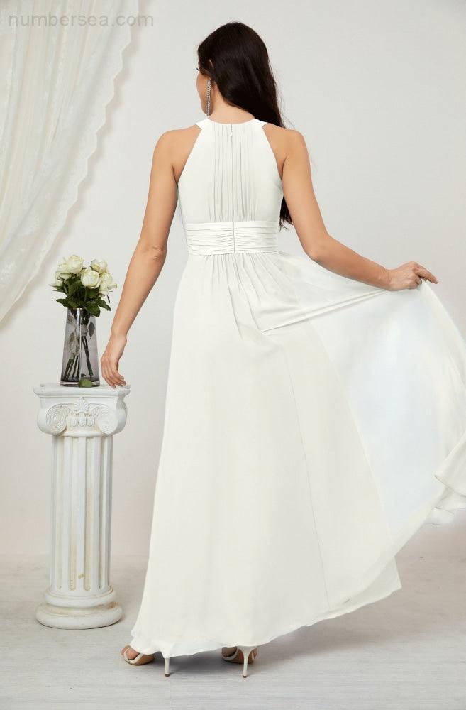 Vestido formal de fiesta Sunnderly de gasa con cuello halter, largo y sin mangas, para dama de honor SY2802 