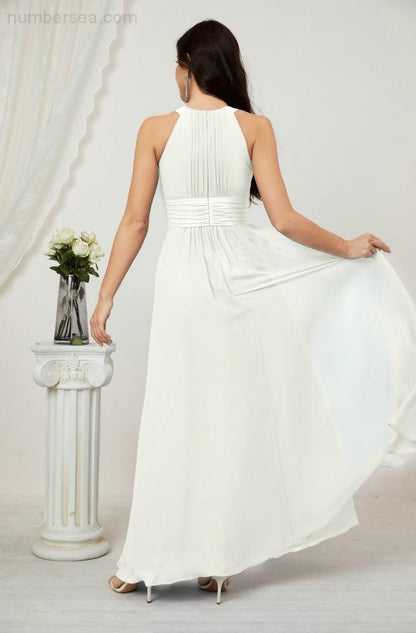Sunnderly Formal Party Gown Dress Chiffon Halter Long Sleeveless Bridesmaid Dresses SY2802