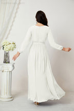 Vestidos de noche Sunnderly con escote en V profundo, gasa, para dama de honor, manga larga de obispo, abertura lateral, vestido formal SY2806 
