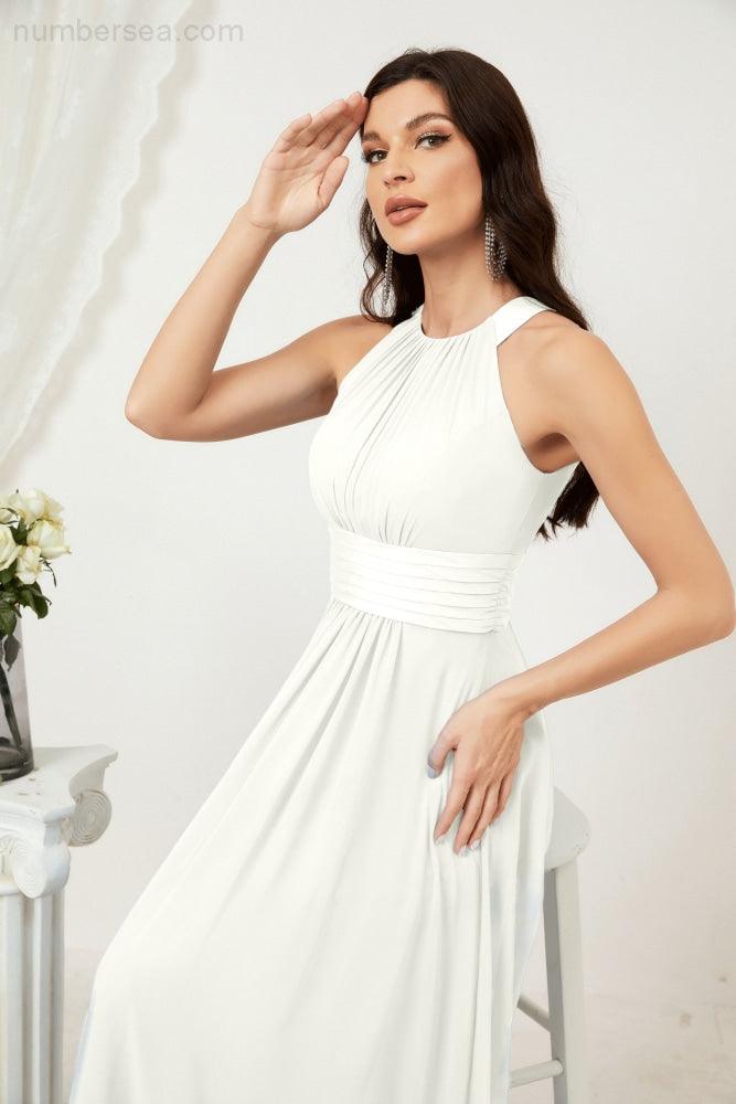 Vestido formal de fiesta Sunnderly de gasa con cuello halter, largo y sin mangas, para dama de honor SY2802 