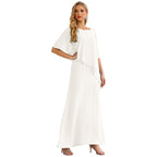 Sunnderly Chiffon-Kleid für die Brautmutter in Übergröße, formelles Ballkleid mit Rüschenumhang