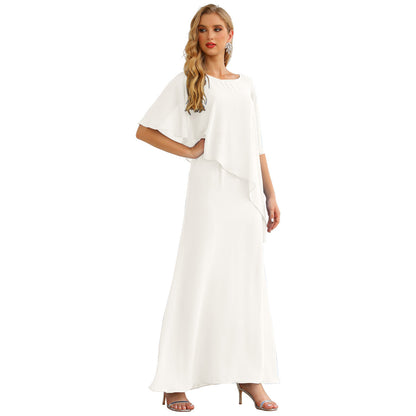 Sunnderly Chiffon Plus Size Mother of The Bride Dresses Formal Prom Gown Ruffle Cape