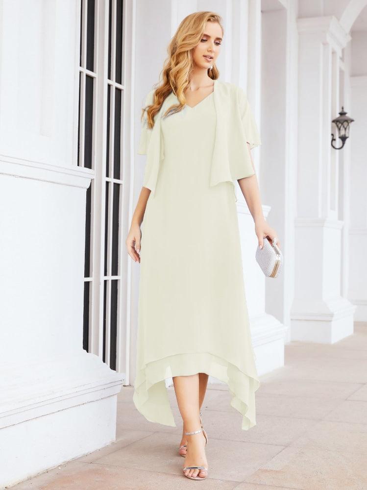 Vestido formal de fiesta Sunnderly de dos piezas, corte A, para madre de la novia, SY28073 