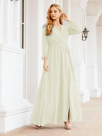 Sunnderly Women's Chiffon Bridesmaid Dress A line Long Sleeves Formal Evening Prom Gown for Wedding Guest SY28032